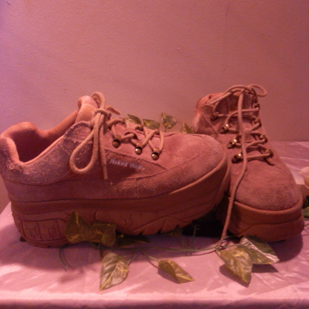 Naked Wolfe tan suede platform shoes